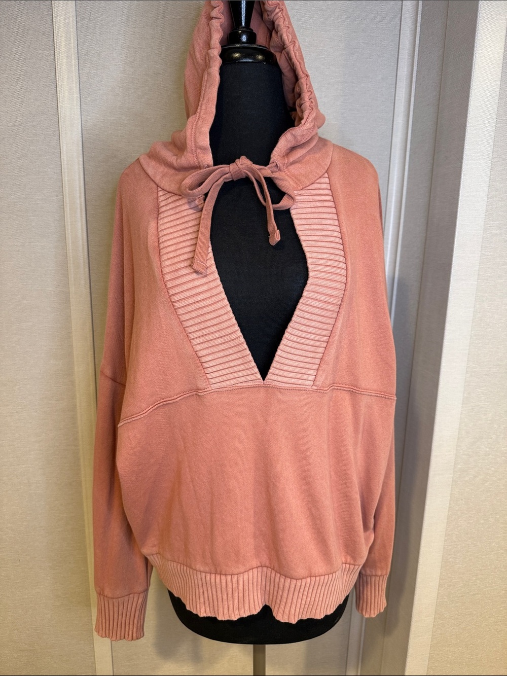 Women's Light Cinnamon Hooded V-Neck Sweater